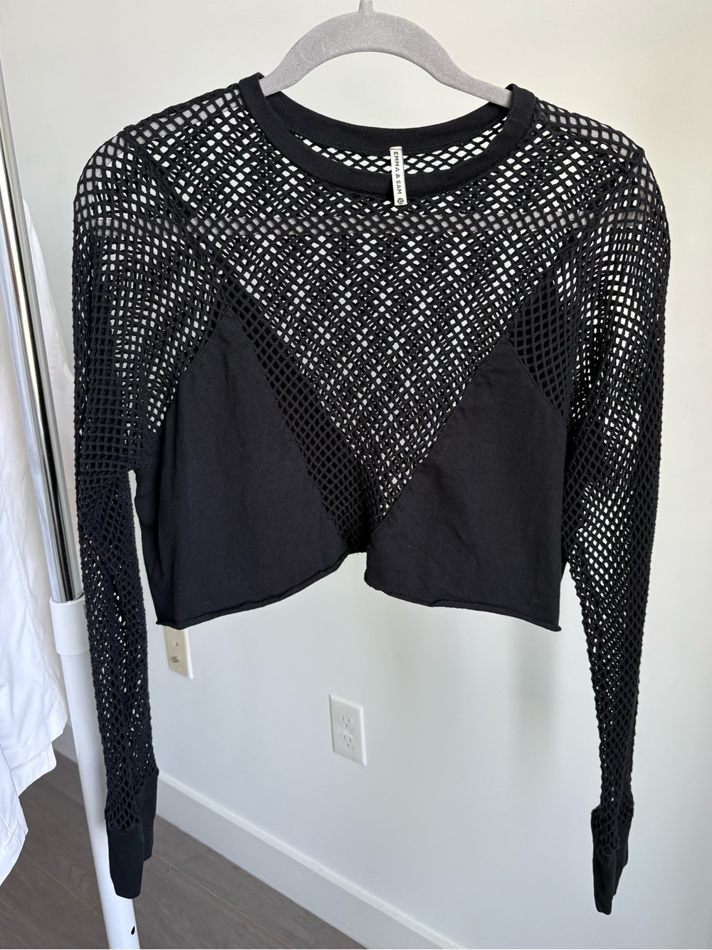 Emma & Sam Black Mesh Long Sleeve Crop Top Size XS Grunge Whimsigoth